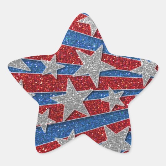 Red White en Blue Glitter American Stars Stripes Ster Sticker (Voorkant)
