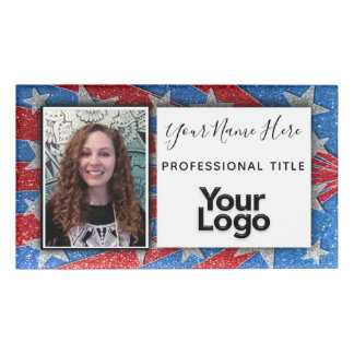 Red White en Blue Glitter USA Photo Employee Naambadge