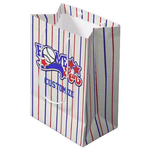 Red White en Blue Home Run Baseball Striped Bag Medium Cadeauzakje (Voorkant Gekanteld)