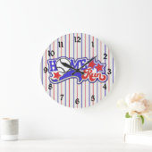 Red White en Blue Home Run Baseball Striped Clock Grote Klok (Huis)