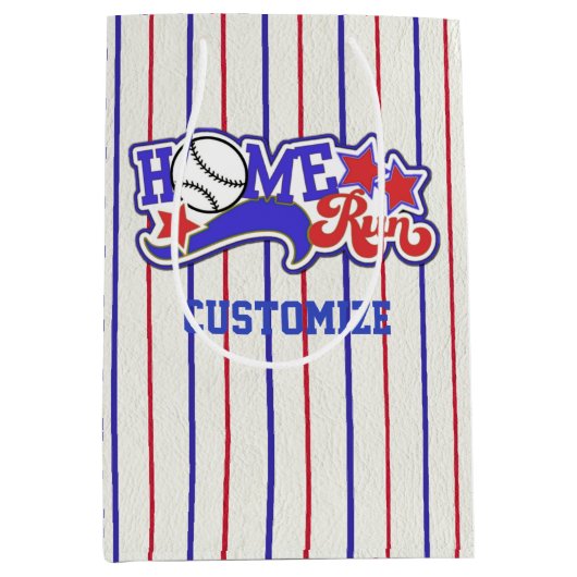 Red White en Blue Home Run Baseball Striped Medium Cadeauzakje (Voorkant)