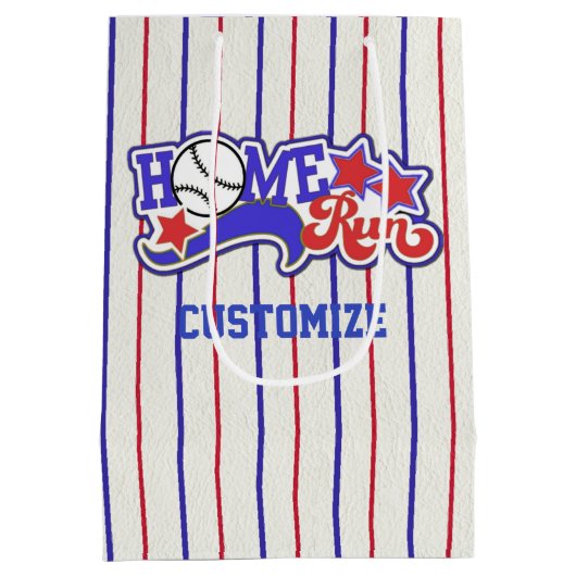 Red White en Blue Home Run Baseball Striped Medium Cadeauzakje (Achterkant)