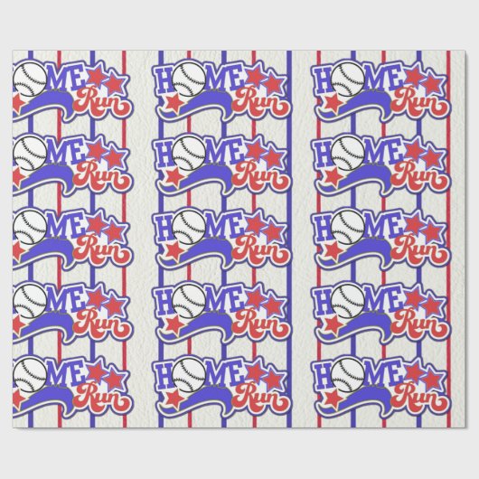 Red White en Blue Home Run Baseball Striped Paper Cadeaupapier (Vlak)