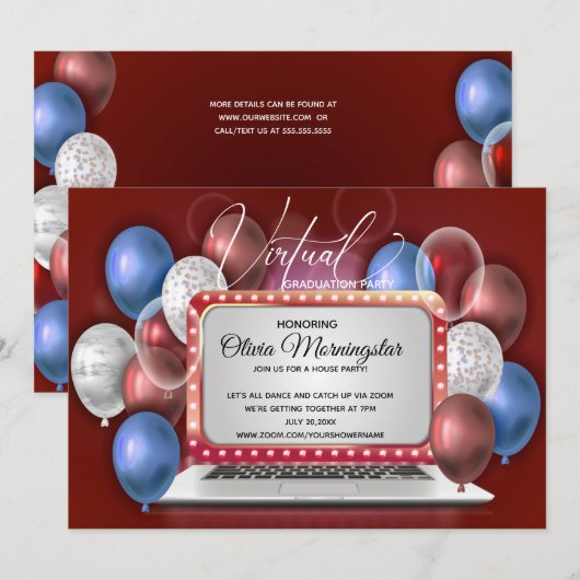 Red White en Blue Laptop Virtual Graduparty Kaart (Voorkant / Achterkant)