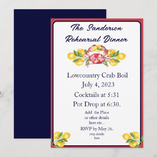 Red White en Blue Lemom Crab Boil Invitation Kaart