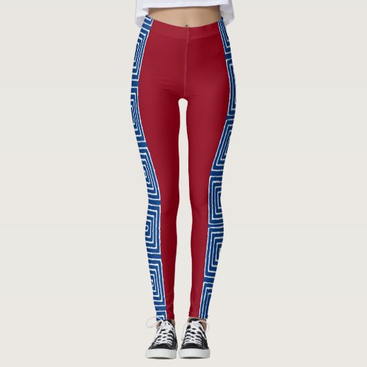 Red White en Blue Maze African Mud Cloth Leggings (Voorkant)