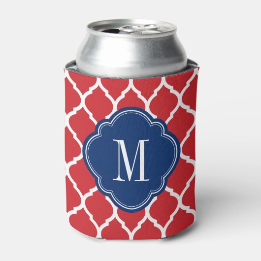 Red White en Blue Moroccan Quatrefoil Monogram Blikjeskoeler (Blikje Voorkant)