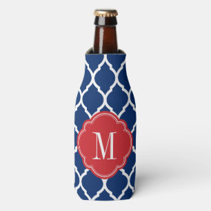 Red White en Blue Moroccan Quatrefoil Monogram Flesjeskoeler