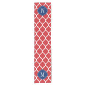 Red White en Blue Moroccan Quatrefoil Monogram Korte Tafelloper (Voorkant)