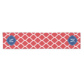 Red White en Blue Moroccan Quatrefoil Monogram Korte Tafelloper (Horizontaal)