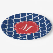 Red White en Blue Moroccan Quatrefoil Monogram Papieren Bordje (Gekanteld)