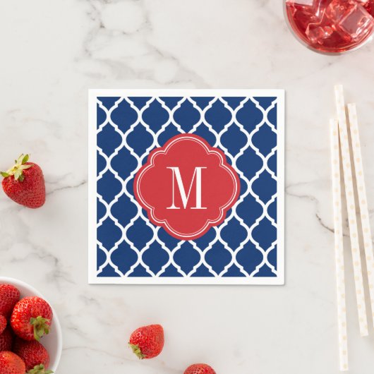 Red White en Blue Moroccan Quatrefoil Monogram Servetten (Insitu)