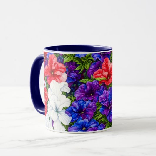 Red White en Blue Petunia Flowers Mok Cup (Voorkant links)