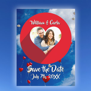 Red White en Blue Sky Heart Balloons Dave The Date Aankondigingskaart