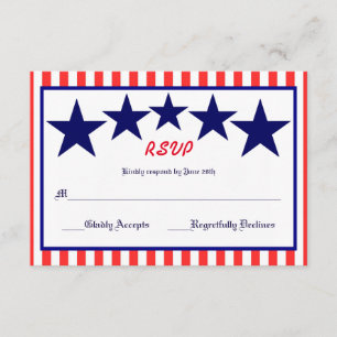 Red White en Blue Star - RSVP-kaart RSVP Kaartje