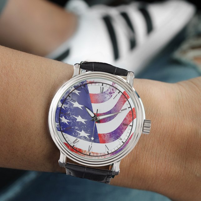 Red White en Blue USA Flag Watch Horloge (Creator heeft geüpload)