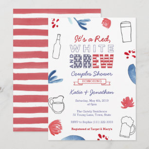 Red White en Brew Couples Shower Engagement Party Kaart