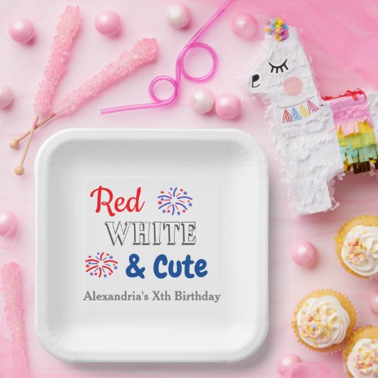 Red White en Cute, 4 juli Papieren Bordje (Feest)