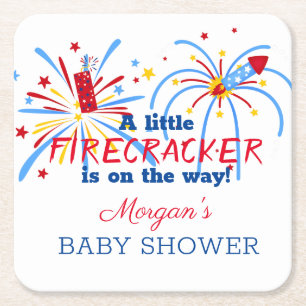 Red White en Due 4e juli Baby shower Vierkante Kartonnen Onderzetter