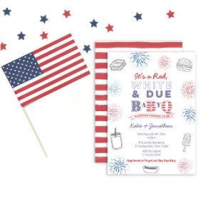Red White en Due BabyQ op 4 juli Baby shower Party Kaart
