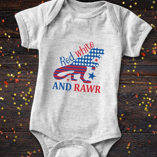 Red White en Rawr 4 juli Dinosaur Romper