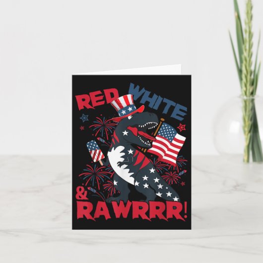 Red White en Rawr dinosaurus T Rex Patriotic 4th o Kaart (Voorkant)