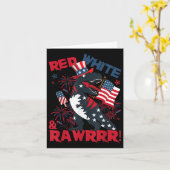 Red White en Rawr dinosaurus T Rex Patriotic 4th o Kaart (Gele Bloem)