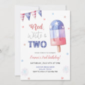 Red White en Two Birthday Invitation Kaart (Voorkant)