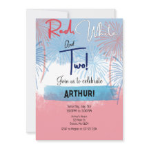 Red White en Two Birthday Invitation