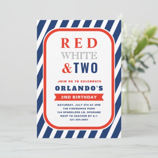 Red White en Two Cute Boy Second Birthday Kaart (Staand voorkant)