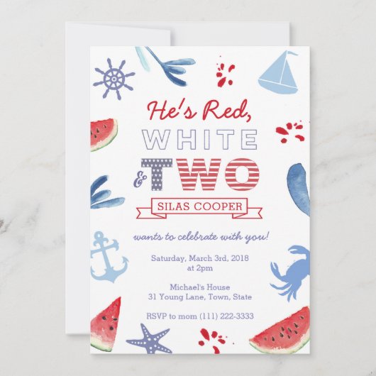 Red White en TWO unisex Tweede verjaardag Kaart (Voorkant)