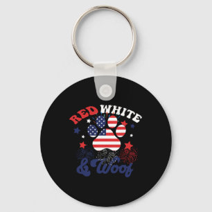 Red White en Woof Patriottisch Hondenliefhebber Am Sleutelhanger