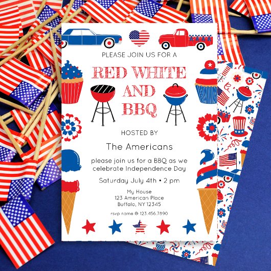 Red White et BBQ 4 juillet Invitation
