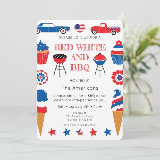 Red White et BBQ 4 juillet Invitation (Debout devant)