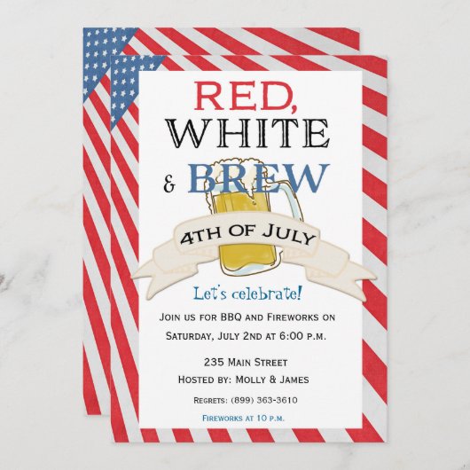 Red White et Brew 4 juillet Invitation (Devant / Derrière)