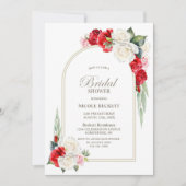 Red White Floral Arch Invitation de la douche nupt (Devant)
