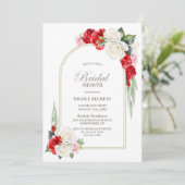 Red White Floral Arch Invitation de la douche nupt (Debout devant)