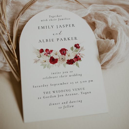 Red & White Floral Elegance Wedding Invitation