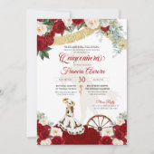 Red White Floral & Gold Elegant Charro Quinceanera Kaart (Voorkant)