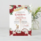 Red White Floral & Gold Elegant Charro Quinceanera Kaart (Staand voorkant)
