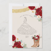 Red White Floral & Gold Elegant Charro Quinceanera Kaart (Achterkant)