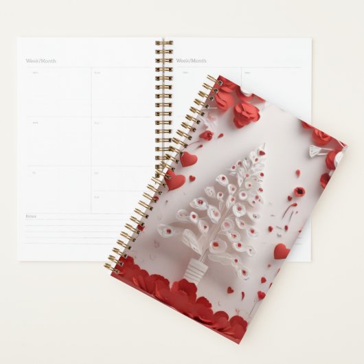 Red & White Floral Handmade‑Style Art Design Planner (Display)