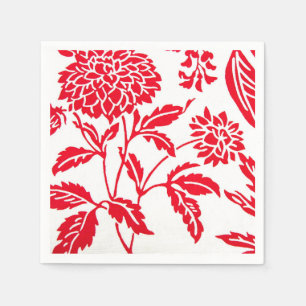 Red & White Floral Print Napkins Servet