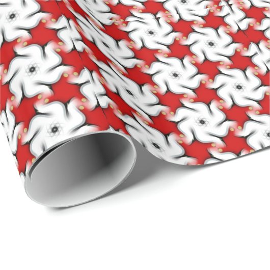 Red White Floral Swirl Pattern giftwitpapier Cadeaupapier (Rol Hoek)