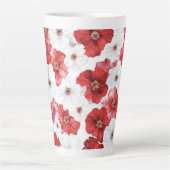Red White Flowers Latte Mok (Voorkant)