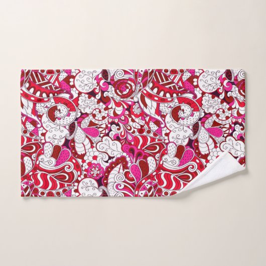 Red White Fuchsia Pink Burgundy Abstract Patroon Bad Handdoek (Handdoek)
