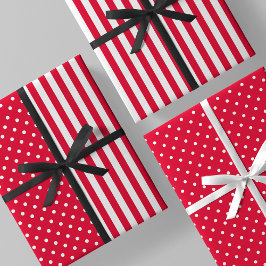Red & White Fun & Unique Stripes & Polka Dots Inpakpapier Vel