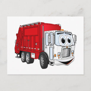 Red White Garbage Truck Cartoon Briefkaart
