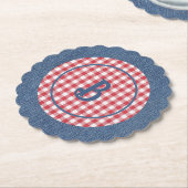 Red & White Gingham, Blue Denim Print, Initial (6) Kartonnen Onderzetters (Gekanteld)