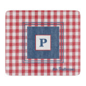 Red & White Gingham Check, Blue Denim Glass Snijplank (Voorkant)